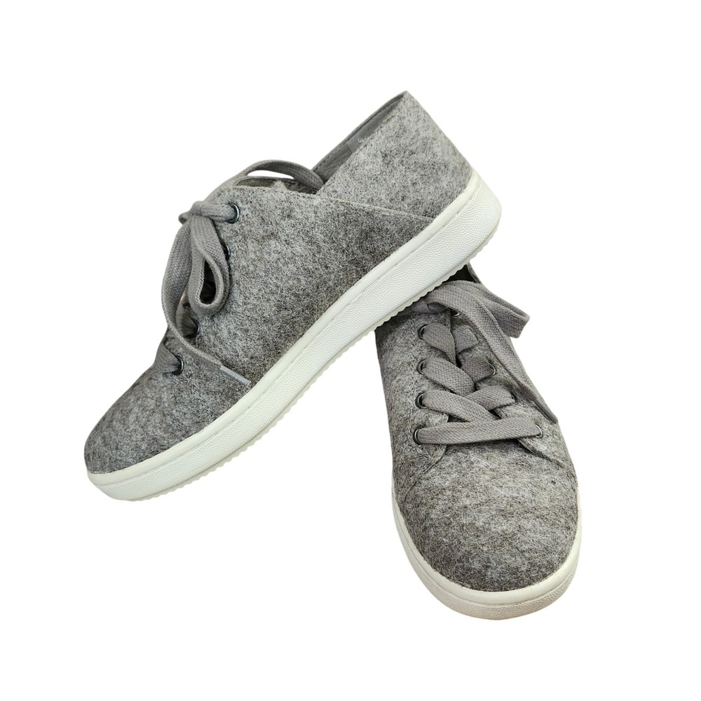 Eileen Fisher Grey Boiled Wool Lace Up Low Top Sneakers Womens 8.5 Platform Sole